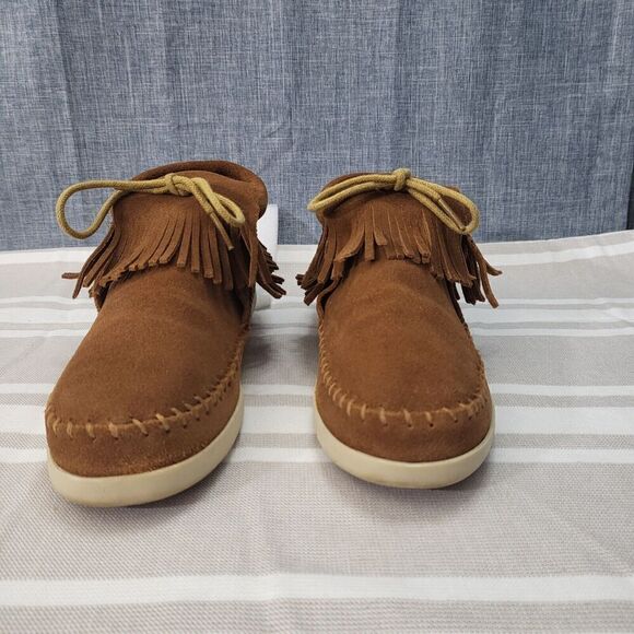 Minnetonka Venice Suede Leather Boho Fringe Bootie Hard SoleBrown Women’s 7 - Picture 8 of 11